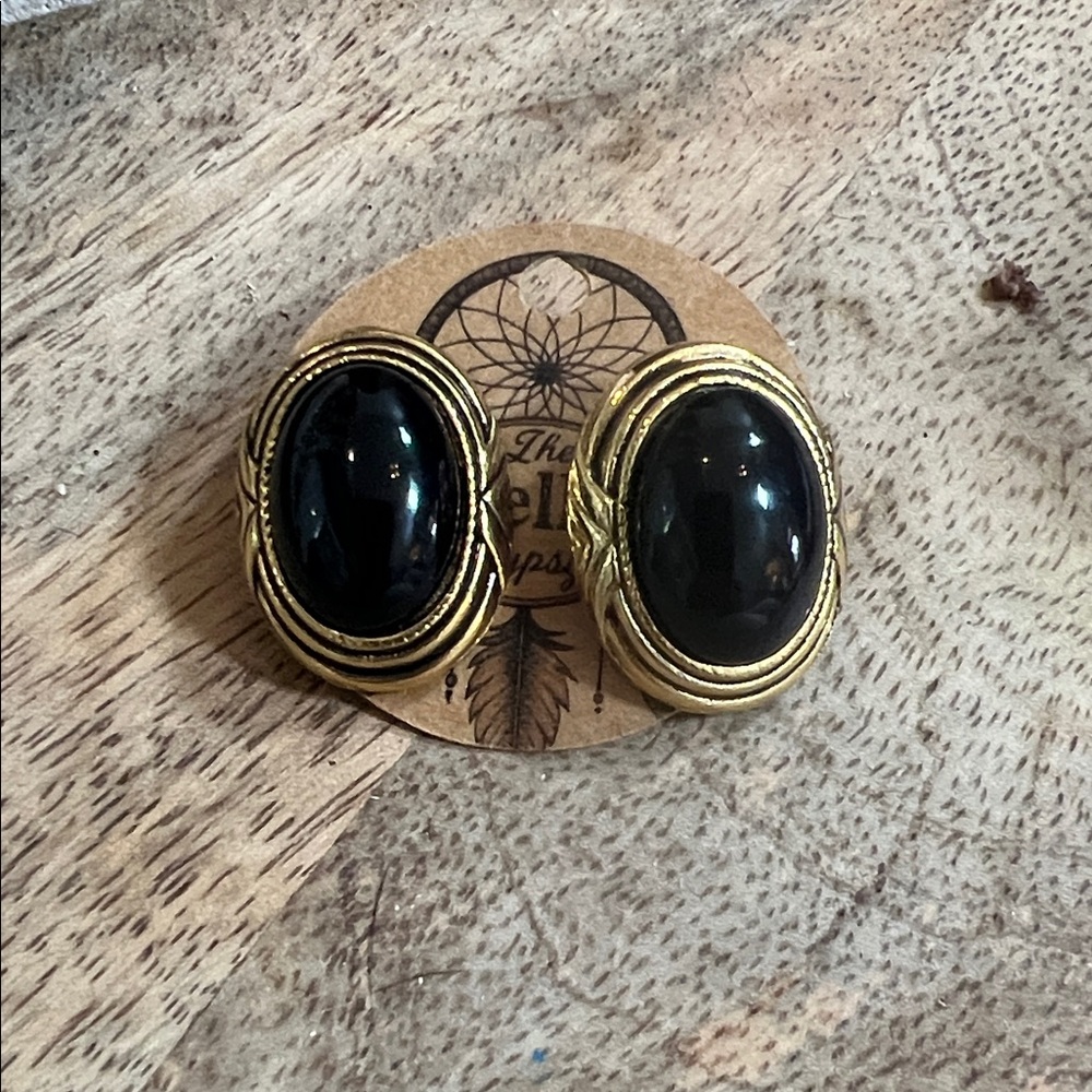 Gold and Black Oval Earrings